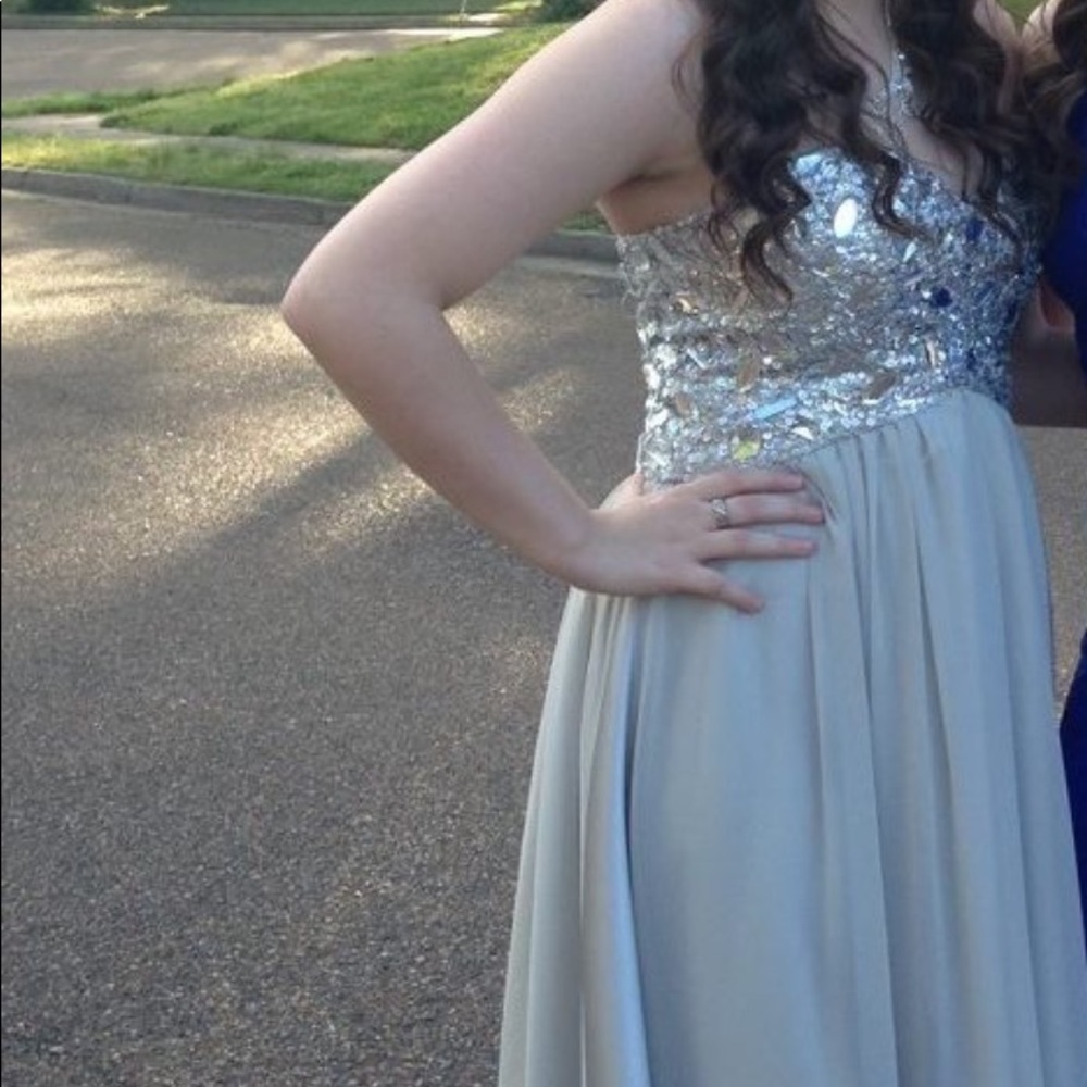 Silver corset prom dress